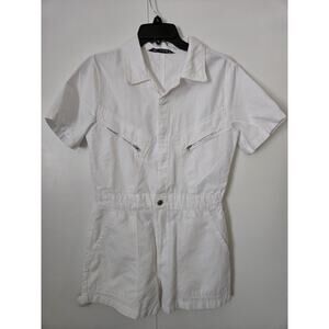 ZARA White Denim Button-Up Romper Size M Festival Concert Rodeo 100% Cotton